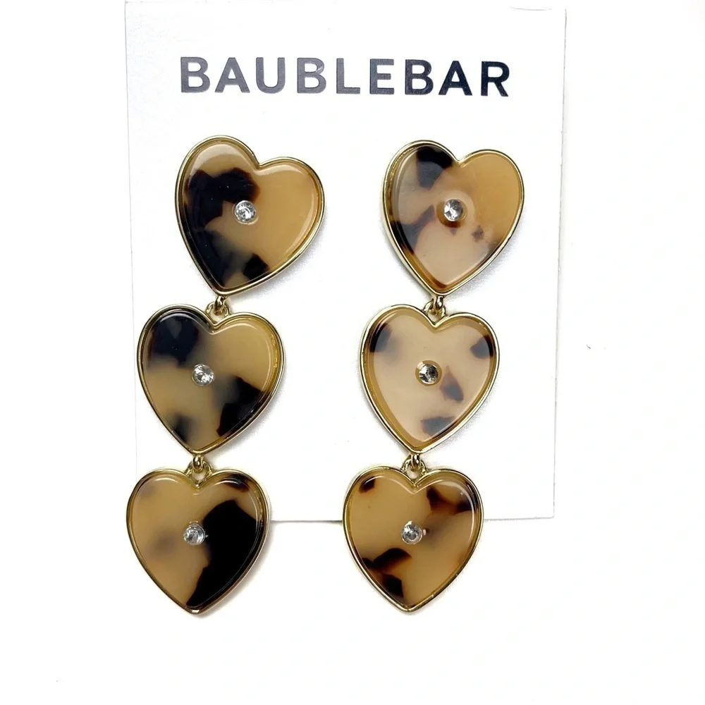 BAUBLEBAR | Gold Tone Heart Tortoise Resin Drop Tiered Dangle Earrings Women's